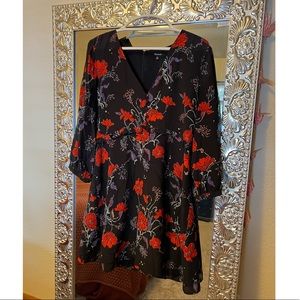 Madewell size 12 navy blue floral print mid/short-length dress. Long sleeves.